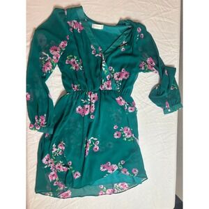 Altard State Teal Floral Print V Neck Long Sleeve Wrap Dress Women's Medium